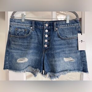 7 For All Mankind Mid Blue Distressed Denim Cutoff Shorts